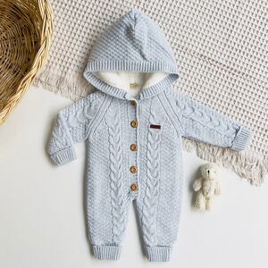 Baby Hooded Knit Jumpsuit Buttoned Outfit Jumper for Baby Girl Baby Boy, Gift Se
